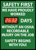 NMC DSB7-DIGITAL SCOREBOARD, SAFETY FIRST WE HAVE PROUDLY WORKED XXX DAYS WITHOUT AN OSHA RECORDABLE INJURY ON THE JOB SAFETY BEGINS WITH YOU, 28X20, .085 STYRENE (1 EACH)