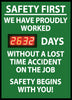 NMC DSB8-DIGITAL SCOREBOARD, SAFETY FIRST WE HAVE PROUDLY WORKED XXX DAYS WITHOUT A LOST TIME ACCIDENT ON THE JOB SAFETY BEGINS WITH YOU!, 28X20, .085 STYRENE (1 EACH)