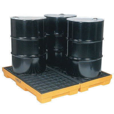 Eagle 1634 51 1/2" X 51 1/2" X 6 1/2" Yellow HDPE 4-Drum Modular Spill Containment Platform With 30 Gallon Spill Capacity Without Drain  (1/EA)