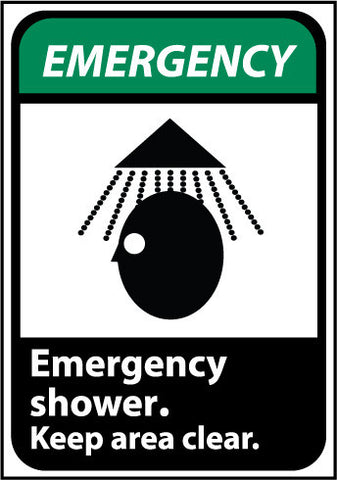 NMC EGA2R-EMERGENCY, EMERGENCY SHOWER KEEP AREA CLEAR (W/GRAPHIC), 10X7, RIGID PLASTIC (1 EACH)