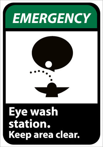 NMC EGA4PB-EMERGENCY, EYE WASH STATION KEEP AREA CLEAR (W/GRAPHIC), 14X10, PS VINYL (1 EACH)