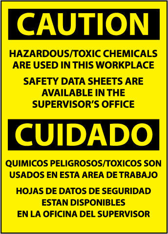 NMC ESC308PB-CAUTION, HAZARDOUS TOXIC CHEMICALS ARE USE (BILINGUAL), 14X10, PS VINYL (1 EACH)