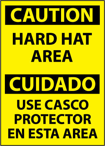 NMC ESC31PB-CAUTION, HARD HAT AREA BILINGUAL, 14X10, PS VINYL (1 EACH)