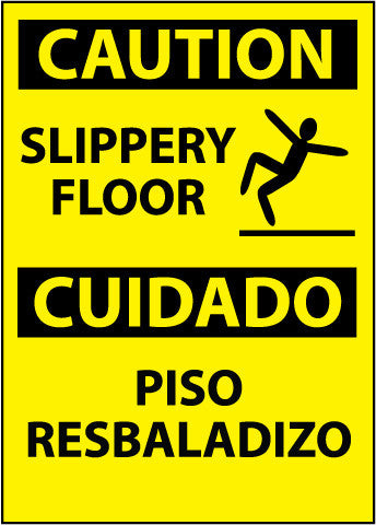 NMC ESC366PB-CAUTION, SLIPPERY FLOOR BILINGUAL, GRAPHIC, 14X10, PS VINYL (1 EACH)