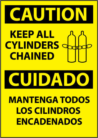 NMC ESC530AB-CAUTION, KEEP ALL CYLINDERS CHAINED BILINGUAL, GRAPHIC, 14X10, .040 ALUM (1 EACH)