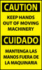 NMC ESC622AP-CAUTION, KEEP HANDS OUT OF MOVING MACHINERY BILINGUAL, 5X3, PS VINYL (PAK OF 5)