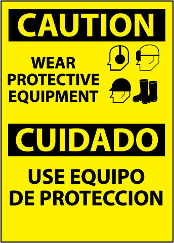 NMC ESC653PB-CAUTION, WEAR PROTECTIVE EQUIPMENT BILINGUAL, GRAPHIC, 14X10, PS VINYL (1 EACH)