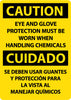 NMC ESC714RB-CAUTION, EYE AND GLOVE PROTECTION MUST BE WORN WHEN HANDLING CHEMICALS, BILINGUAL, 14X10, RIGID PLASTIC (1 EACH)