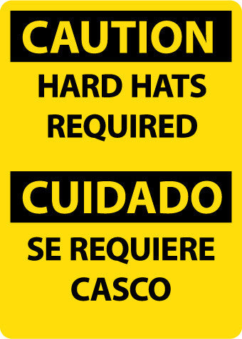 NMC ESC715RB-CAUTION, HARD HATS REQUIRED, BILINGUAL, 14X10, RIGID PLASTIC (1 EACH)