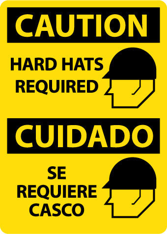 NMC ESC716RB-CAUTION, HARD HATS REQUIRED (GRAPHIC), BILINGUAL, 14X10, RIGID PLASTIC (1 EACH)