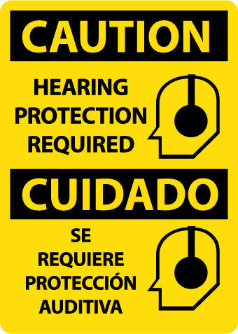 NMC ESC717AB-CAUTION, HEARING PROTECTION REQUIRED (GRAPHIC), BILINGUAL, 14X10, .040 ALUM (1 EACH)