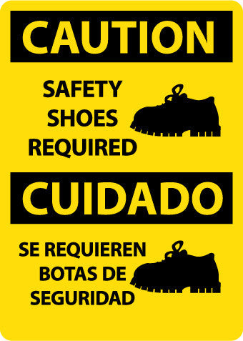 NMC ESC719PB-CAUTION, SAFETY SHOES REQUIRED (GRAPHIC), BILINGUAL, 14X10, PS VINYL (1 EACH)