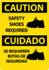 NMC ESC719PB-CAUTION, SAFETY SHOES REQUIRED (GRAPHIC), BILINGUAL, 14X10, PS VINYL (1 EACH)