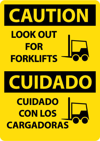 NMC ESC722AB-CAUTION, LOOK OUT FOR FORKLIFTS, GRAPHIC, BILINGUAL, 14X10, .040 ALUM (1 EACH)
