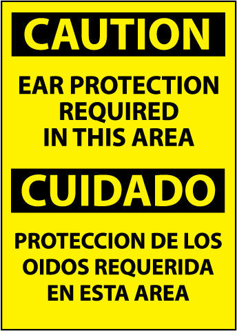 NMC ESC73RB-CAUTION, EAR PROTECTION REQUIRED IN THIS AREA (BILINGUAL), 14X10, RIGID PLASTIC (1 EACH)