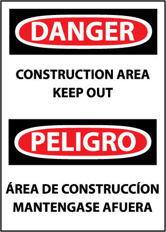 NMC ESD132PB-DANGER, CONSTRUCTION AREA KEEP OUT BILINGUAL, 14X10, PS VINYL (1 EACH)
