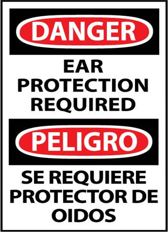 NMC ESD134AP-DANGER, EAR PROTECTION REQUIRED IN THIS AREA BILINGUAL, 5X3, PS VINYL (PAK OF 5)