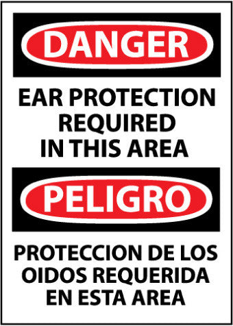 NMC ESD134PB-DANGER, EAR PROTECTION REQUIRED IN THIS AREA BILINGUAL, 14X10, PS VINYL (1 EACH)