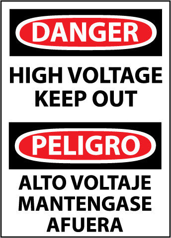 NMC ESD139RB-DANGER, HIGH VOLTAGE KEEP OUT BILINGUAL, 14X10, RIGID PLASTIC (1 EACH)