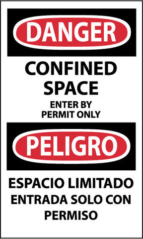 NMC ESD162AP-DANGER, CONFINED SPACE ENTER BY PERMIT, BILINGUAL, 5X3, PS VINYL (PAK OF 5)