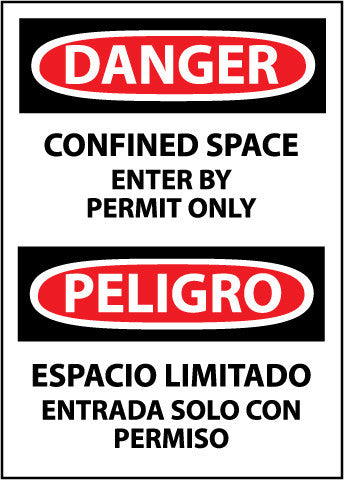 NMC ESD162PC-DANGER, CONFINED SPACE ENTER BY PERMIT (BILINGUAL), 20X14, PS VINYL (1 EACH)