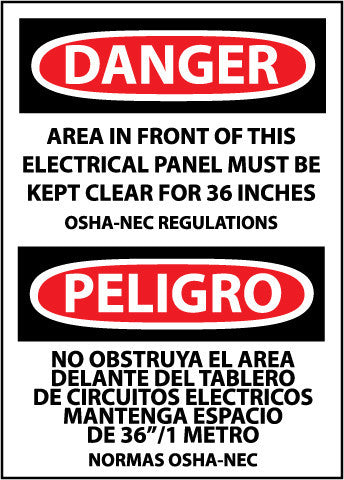 NMC ESD225RB-DANGER, AREA IN FRONT OF THIS ELECTRICAL PANEL. . . (BILINGUAL), 14X10, RIGID PLASTIC (1 EACH)