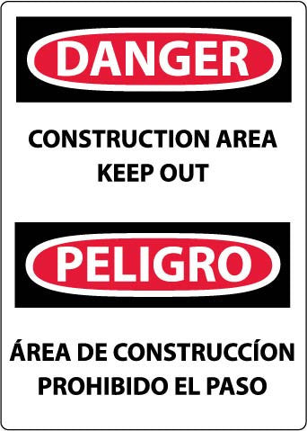 NMC ESD266RB-DANGER, CONSTRUCTION AREA KEEP OUT (BILINGUAL), 14X10, RIGID PLASTIC (1 EACH)