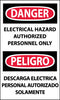 NMC ESD268AP-DANGER, ELECTRICAL HAZARD AUTHORIZED PERSONNEL ONLY BILINGUAL, 5X3, PS VINYL (PAK OF 5)