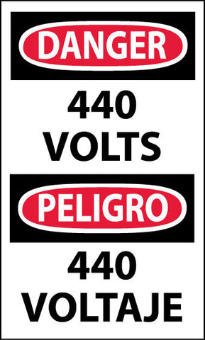 NMC ESD325AP-DANGER, 440 VOLTS BILINGUAL, 5X3, PS VINYL (PAK OF 5)