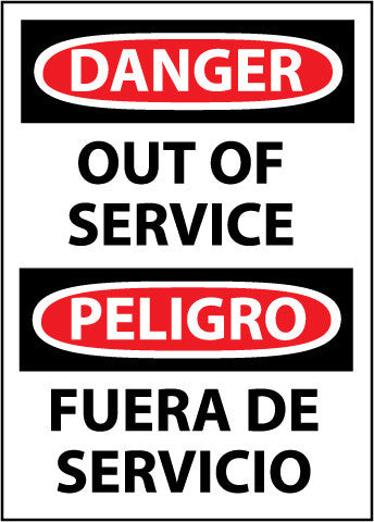NMC ESD365AB-DANGER, OUT OF SERVICE BILINGUAL, 14X10, .040 ALUM (1 EACH)