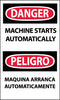 NMC ESD378AP-DANGER, MACHINE STARTS AUTOMATICALLY BILINGUAL, 5X3, PS VINYL (PAK OF 5)