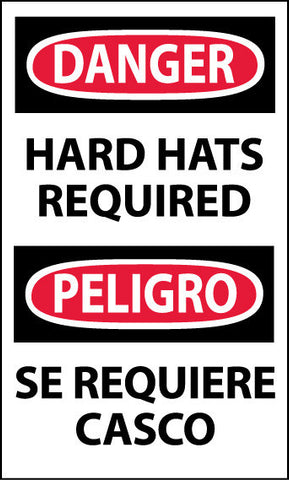 NMC ESD379AP-DANGER, HARD HATS REQUIRED BILINGUAL, 5X3, PS VINYL (PAK OF 5)