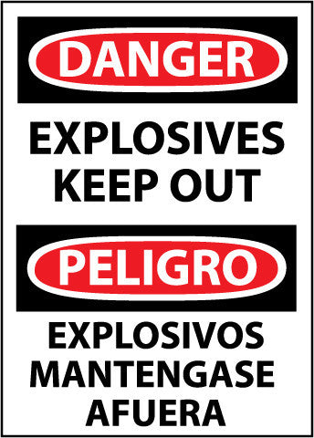 NMC ESD436RB-DANGER, EXPLOSIVES KEEP OUT BILINGUAL, 14X10, RIGID PLASTIC (1 EACH)