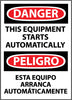 NMC ESD466PB-DANGER, THIS EQUIPMENT STARTS AUTOMATICALLY BILINGUAL, 14X10, PS VINYL (1 EACH)