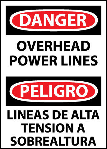NMC ESD468RB-DANGER, OVERHEAD POWER LINES, BILINGUAL, 14X10, RIGID PLASTIC (1 EACH)