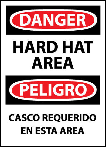 NMC ESD651PB-DANGER, HARD HAT AREA, GRAPHIC, BILINGUAL, 14X10, PS VINYL (1 EACH)