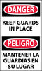 NMC ESD566AP-DANGER, KEEP GUARDS IN PLACE BILINGUAL, 5X3, PS VINYL (PAK OF 5)