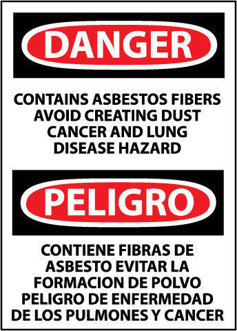 NMC ESD640PB-DANGER, CONTAINS ASBESTOS FIBERS AVOID CREATING DUST CANCER AND LUNG DISEASE HAZARD BILINGUAL, 14X10, PS VINYL (1 EACH)