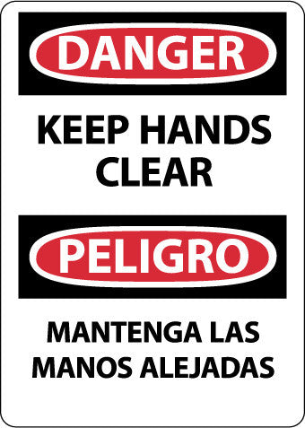 NMC ESD654PB-DANGER, KEEP HANDS CLEAR, BILINGUAL, 14X10, PS VINYL (1 EACH)