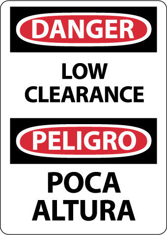 NMC ESD655RB-DANGER, LOW CLEARANCE, BILINGUAL, 14X10,RIGID PLASTIC (1 EACH)