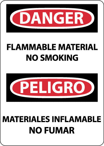 NMC ESD665AB-DANGER, FLAMMABLE MATERIAL NO SMOKING, BILINGUAL, 14X10, .040 ALUM (1 EACH)