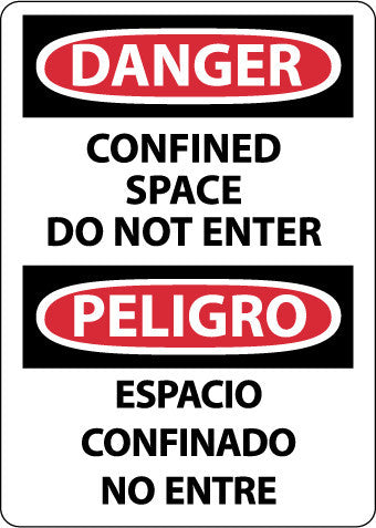 NMC ESD672AB-DANGER, CONFINED SPACE DO NOT ENTER, BILINGUAL, 14X10, .040 ALUM (1 EACH)