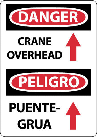 NMC ESD673RB-DANGER, CRANE OVERHEAD (GRAPHIC) BILINGUAL, 14X10, RIGID PLASTIC (1 EACH)