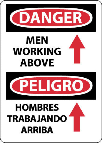 NMC ESD674AB-DANGER, MEN WORKING ABOVE (GRAPHIC) BILINGUAL, 14X10, .040 ALUM (1 EACH)