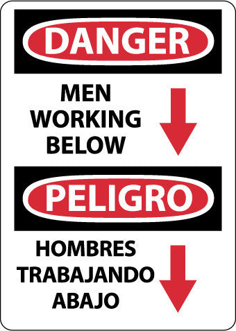 NMC ESD675PB-DANGER, MEN WORKING BELOW (GRAPHIC) BILINGUAL, 14X10, PS VINYL (1 EACH)