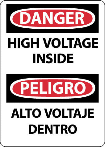 NMC ESD678AB-DANGER, HIGH VOLTAGE INSIDE, BILINGUAL, 14X10, .040 ALUM (1 EACH)