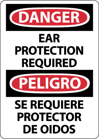NMC ESD687RB-DANGER, EAR PROTECTION REQUIRED, BILINGUAL, 14X10, RIGID PLASTIC (1 EACH)