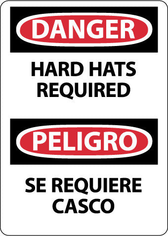 NMC ESD689RB-DANGER, HARD HATS REQUIRED, BILINGUAL, 14X10, RIGID PLASTIC (1 EACH)