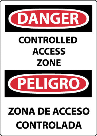 NMC ESD694PB-DANGER, CONTROLLED ACCESS ZONE, BILINGUAL, 14X10, PS VINYL (1 EACH)