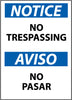 NMC ESN218PB-NOTICE, NO TRESPASSING BILINGUAL, 14X10, PS VINYL (1 EACH)